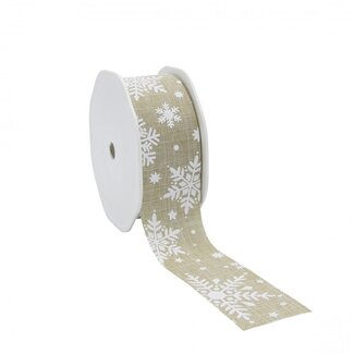 4A Ruban "Flocon de neige" | Couleur : Crème | Décoration de Noël | Largeur 38 millimètres | Longueur 15 mètres | Par rouleau