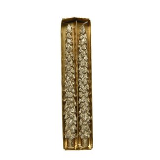 4A Bougies en forme de sapin de Noël | Couleur : Or | Décoration de Noël | Diamètre 2.2 centimètre | Longueur 25 centimètre | Par 2 bougies