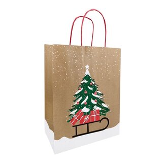 4A Sacs en papier “Pinora” Clayrton | Couleur : Marron clair | Décoration de Noël | Longueur 23 centimètres | Largeur 12 centimètres | Hauteur 30 centimètres | Par 50 sacs
