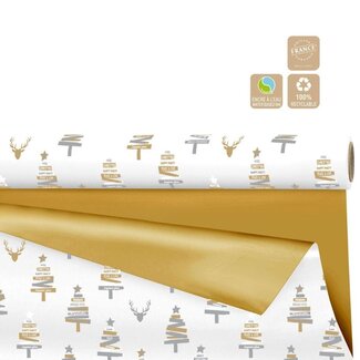 4A Papier sur rouleau Duo Mat “Vanessa” Clayrton | Couleur : Doré | Décoration de Noël | Largeur 70 centimètres | Longueur 40 mètres | Par rouleau