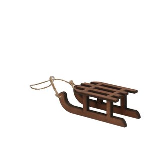 4A Suspension traîneau en bois | Couleur : Marron | Décoration de Noël | Longueur 9 centimètres | Par 4 suspensions