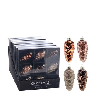 4A Boules de Noël en forme de pomme de pin assorties | Couleur : Marron | Décoration de Noël | Diamètre 9 centimètre | Par 9 boules de Noël