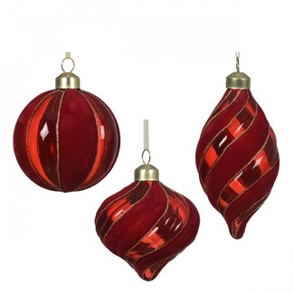 4A Boules de Noël en verre | Couleur : Rouge | Décoration de Noël | Diamètre 8 centimètre | Par 12 boules de Noël