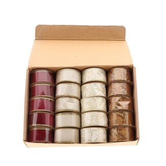 4A Ruban “Wessia” Assorti | Couleur : Couleurs mélangées | Décoration de Noël | Largeur 4 centimètres | Longueur 3 mètres | Par 20 rouleaux