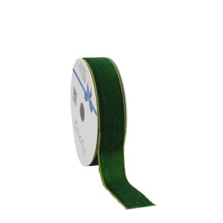4A Ruban en velours Lurex | Couleur : Vert foncé | Décoration de Noël | Largeur 25 millimeter | Longueur 10 meter | Par rouleau