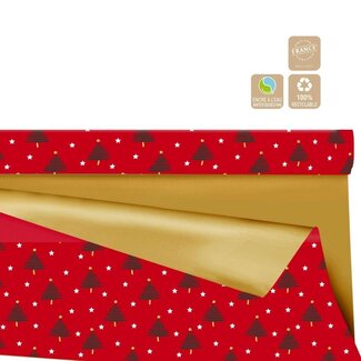 4A Papier auf Rolle Duo Matt „Alberi“ Clayrton | Farbe: Rot | Weihnachtsdekoration | Breite 80 Zentimeter | Länge 25 Meter | Pro Rolle