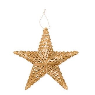 4A Suspension étoile en paille | Couleur : Marron clair | Décoration de Noël | Diamètre 30 centimètres | Par 2 étoiles
