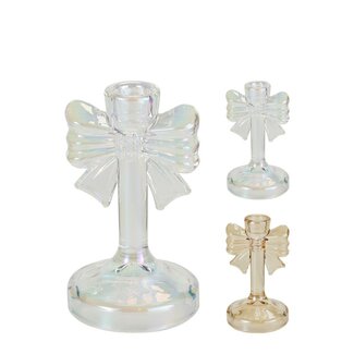 4A Bougeoir avec nœud Assorti | Couleur : Couleurs mélangées | Décoration de Noël | Hauteur 15 centimètres | Par 24 bougeoirs
