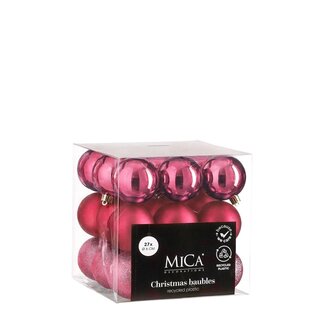 4A Boules de Noël en plastique assorties | Couleur : Fuchsia | Décoration de Noël | Diamètre 6 centimètres | Par 27 boules de Noël