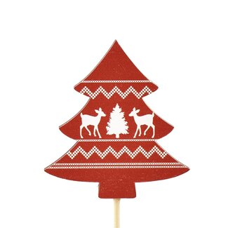 4A Weihnachtsbaumstecker | Farbe: Rot | Weihnachtsdekoration | Länge Stecker ± 20 Zentimeter | Höhe Weihnachtsbaum 7 Zentimeter | Pro 20 Stecker