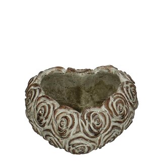 4A Jardinière en pierre Pot de fleurs Cœur | Couleur : Gris Brun | Diamètre 16 centimètres | Hauteur 7 centimètres | Par 8 pots de fleurs