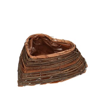 4A Rotan Plantenbak Bloempot Hart | Kleur: Bruin | Lengte 24 centimeter | Breedte 24 centimeter | Hoogte 8 centimeter | Per 2 bloempotten