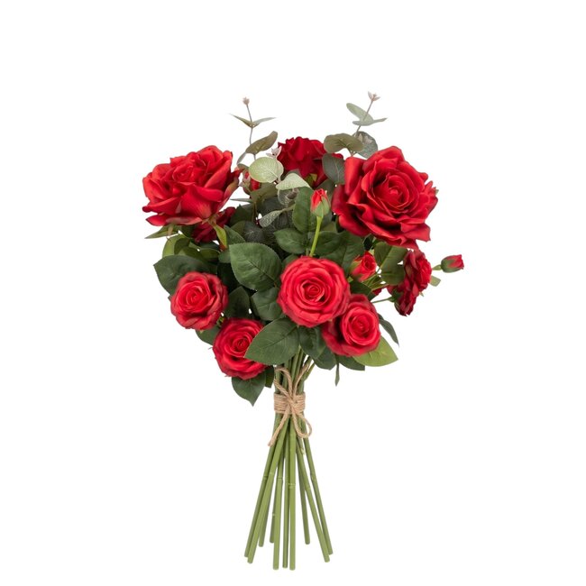 Bouquet de fleurs artificielles “Classic Passion” | Longueur ± 60 centimètres | Avec des roses artificielles rouges | Par bouquet