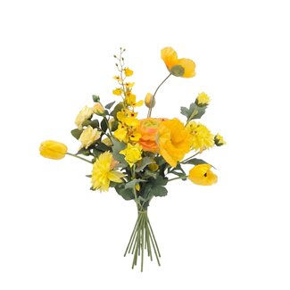 MyFlowers Bouquet de fleurs artificielles “Golden Summer” | Longueur ± 60 centimètres | Avec des roses artificielles jaunes et des tulipes artificielles | Par bouquet