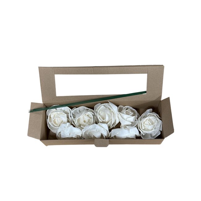 Roses en papier | Couleur : blanc | Têtes de roses avec tiges | Longueur ± 45 centimètres | Par 8 roses