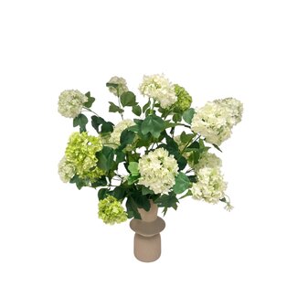 MyFlowers Bouquet de fleurs artificielles « Botanical Breeze » | Longueur ± 60 centimètres | Vase inclus | Avec des fleurs de viorne boule-de-neige Viburnum Opulus roses et blanches | Par bouquet