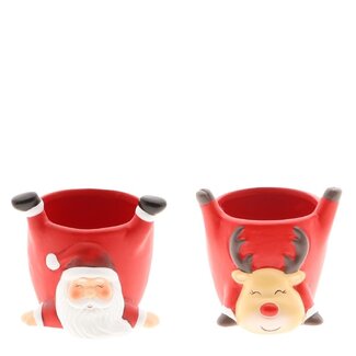 4A Ceramic Santa Flower Pot Planter | Colour: Red | Christmas Decoration | Diameter 13 centimetres | Height 12 centimetres | Pack of 6 flower pots