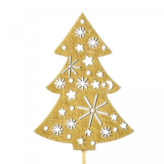 4A Pique sapin de Noël | Couleur : Or | Décoration de Noël | Hauteur du sapin 7 centimètres | Longueur de la pique ± 20 centimètres | Par 12 piques