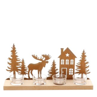 4A Reindeer Tealight Holder | Colour: Brown | Christmas decoration | Length 30 centimetres | Width 7 centimetres | Height 15 centimetres | Per 4 tealight holders