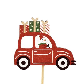 4A Car with gifts pick | Colour: Red | Christmas decoration | Width 7 centimetres | Pick length ± 20 centimetres | Per 20 picks