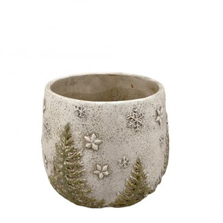 4A Ceramic Flower Pot with Christmas Tree and Snowflakes | Colour: Grey | Christmas Decoration | Diameter 17.5 centimetres | Height 16 centimetres | Per 4 flower pots