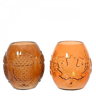 4A Tea Light Assortment “Autumn” | Colour: Brown Orange | Autumn Decoration | Diameter 16.5 centimetres | Height 18 centimetres | Per 6 tea lights