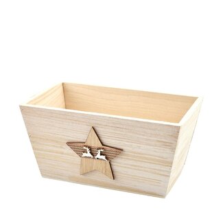 4A Wooden Box with Star | Colour: Light Brown | Christmas Decoration | Length 19.5 centimetres | Width 11.5 centimetres | Height 9.5 centimetres | Pack of 6 boxes