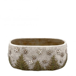 4A Ceramic Planter with Christmas Tree and Snowflakes | Colour: Grey | Christmas Decoration | Length 24 centimetres | Width 12 centimetres | Height 10.5 centimetres | Pack of 4 planters