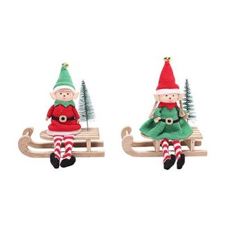 HBXD Christmas Table Deco Sledding Elf 2ass. w/FSC H16