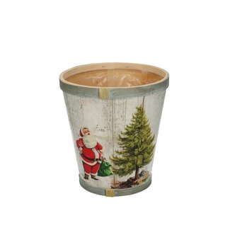 4A Kerst Hout Santa pot d13*14cm