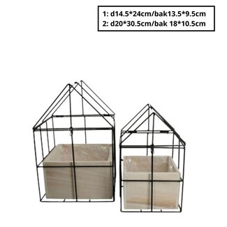 4A Hout Planter huis S/2 d18*10.5cm