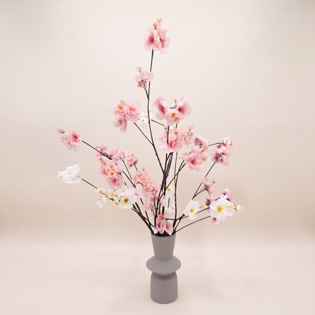 Kunstbloemen Boeket “Blossom Beauty” | Lengte ± 80 centimeter | Inclusief Vaas | Met Roze en Witte bloemen | Per boeket