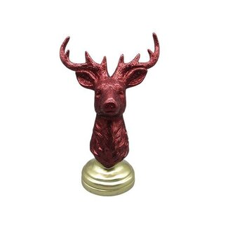 HBXD Hirsch „Halo auf Sockel“ | Farbe: Bordeauxrot | Weihnachtsdekoration | Länge 24 Zentimeter | Breite 15 Zentimeter | Höhe 36,5 Zentimeter | Pro Hirsch