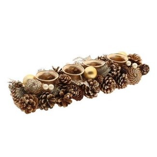 HBXD Waxinelichthouder voor 4 theelichten “Novey" | Kleur: Goud | Kerstdecoratie | Lengte 45 centimeter | Breedte 15 centimeter | Hoogte 9 centimeter | Per 2 theelichthouders