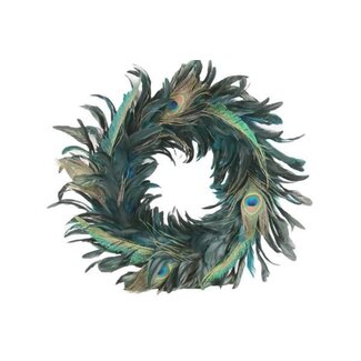 HBXD Krans “Eye Peacock Feather” | Kleur: Blauw | Kerstdecoratie | Diameter 55 centimeter | Per krans