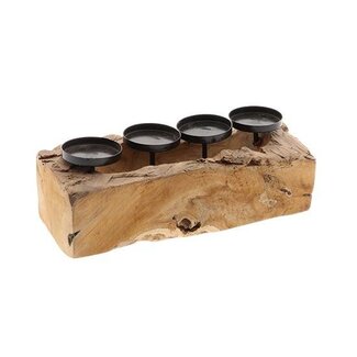 HBXD Teak Candle Holder for 4 candles "Pirin” | Colour: Brown | Home décor | Length 40 centimetres | Width 15 centimetres | Height 15 centimetres | Per tealight holder