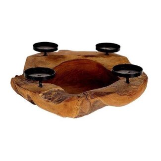 HBXD Teakhouten Kandelaar voor 4 kaarsen "Erosi” | Kleur: Bruin | Woondecoratie | Hoogte 13 centimeter | Diameter 40 centimeter | Per theelichthouder