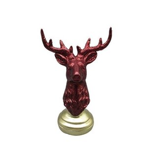HBXD Hertenkop op Standaard “Halo" | Kleur: Bordeauxrood | Kerstdecoratie | Lengte 18 centimeter | Breedte 10 centimeter | Hoogte 25 centimeter | Per 2 herten