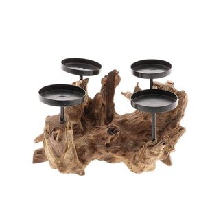 HBXD Teakhouten Kandelaar voor 4 kaarsen "Trunk” | Kleur: Bruin | Woondecoratie | Lengte 30 centimeter | Breedte 23 centimeter | Hoogte 18 centimeter | Per kandelaar