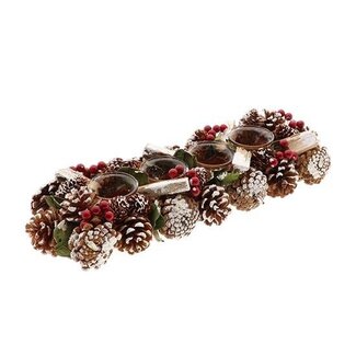 HBXD Tealight holder for 4 tealights “Frostberry” | Colour: Red | Christmas decoration | Length 45 centimetres | Width 15 centimetres | Height 8.5 centimetres | Per 2 tealight holders