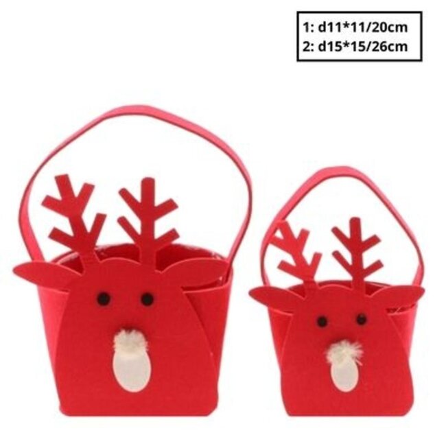 Kerst Tas rendier vilt S/2 d15*15/26cm
