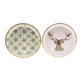 HBXD Borden assortiment met Hert en Sterren “Skog" | Kleur: Gemengde Kleuren | Woondecoratie | Hoogte 5 centimeter | Diameter 38 centimeter | Assortiment van 2 borden | Per 2 assortimenten