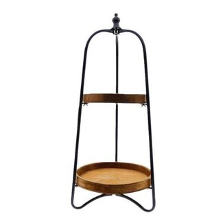 HBXD Etagère 2 plateaus “Hijan” | Kleur: Zwart Bruin | Woondecoratie | Hoogte 97.5 centimeter | Diameter 40 centimeter | Per 2 etagères