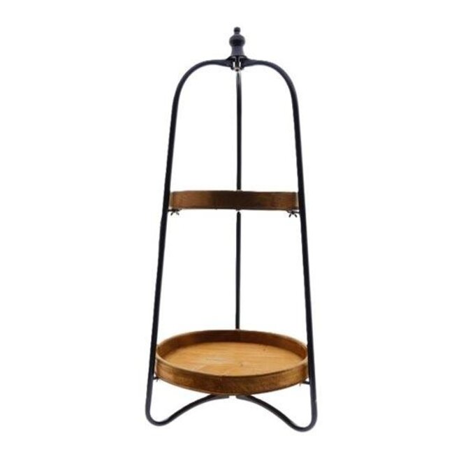 Etagère 2 plateaus “Hijan” | Kleur: Zwart Bruin | Woondecoratie | Hoogte 97.5 centimeter | Diameter 40 centimeter | Per 2 etagères