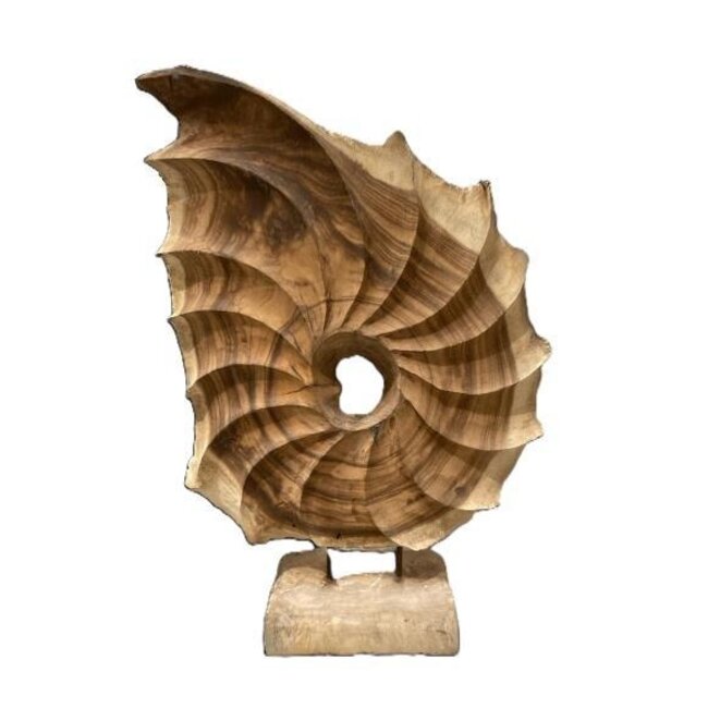 Teakholz-Muschel auf Ständer „Kerang“ | Farbe: Braun | Länge 50 Zentimeter | Breite 15 Zentimeter | Höhe 84 Zentimeter | Pro Muschel