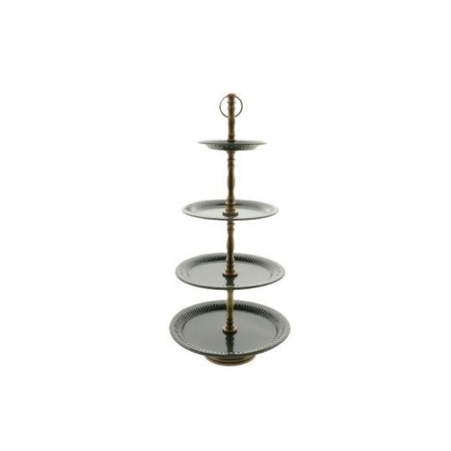 Etagere mit 4 Ablagen „Morana“ | Farbe: Dunkelgrün | Höhe 61 Zentimeter | Durchmesser 29.5 Zentimeter | Pro Etagere