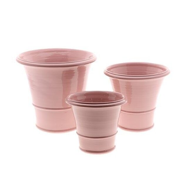 Decoratieve Bloempot “Bordera” | Kleur: Roze | Woondecoratie | Hoogte 35 centimeter | Diameter 37 centimeter | Set van 3 potten | Per set