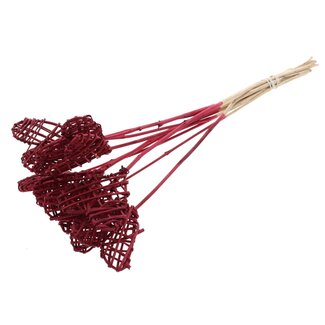 QC Rotan Lata Hart op stok | Kleur: Bordeauxrood | Lata Heart platte Bijsteker | Lengte ± 50 centimeter | 10 bijstekers per bos