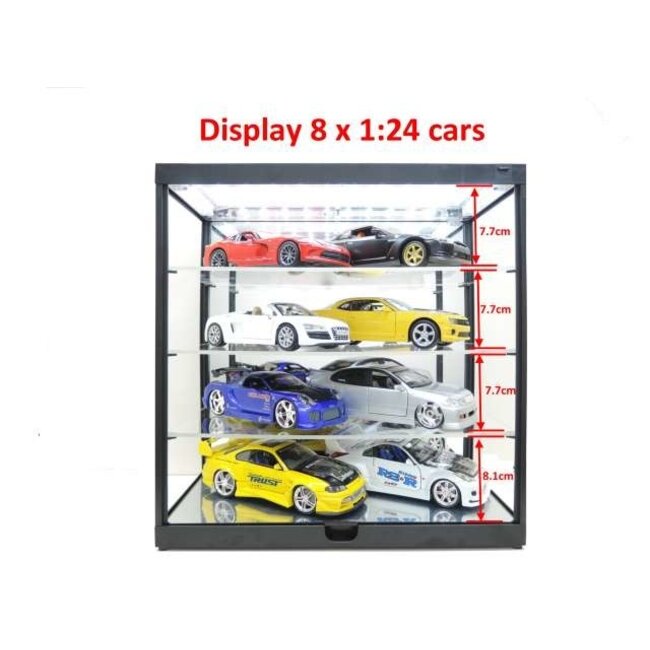 Triple 9 Vitrine voor schaalmodellen met LED verlichting en spiegel - Zwart