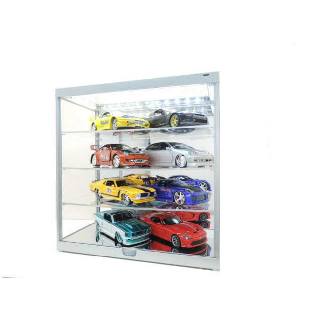 Triple 9 Vitrine voor schaalmodellen met LED verlichting en spiegel - Zilverkleurig